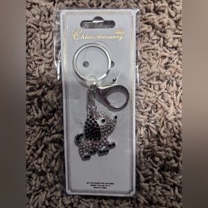 Crystal Dog Keychain Charm - Black and Silver